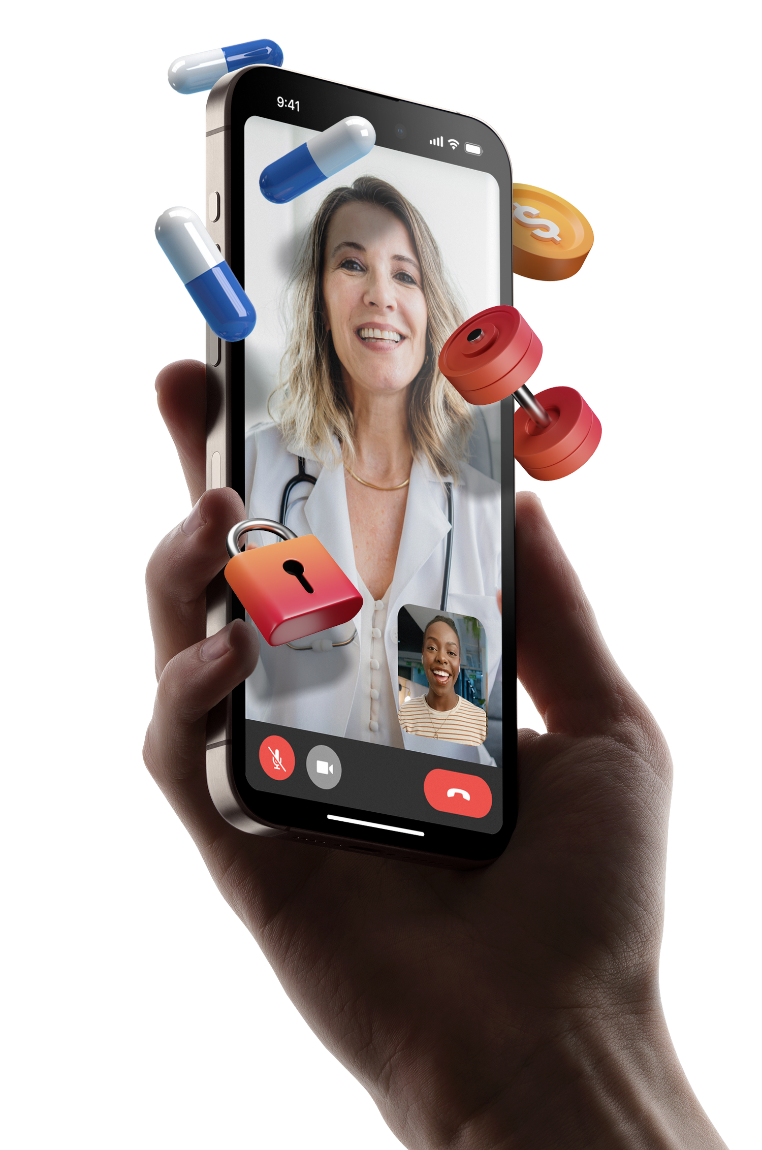 Hand holding phone with health benefits app